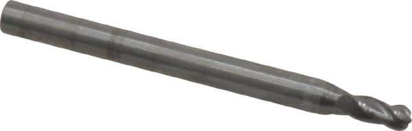 OSG - 3/32" Diam, 3/16" LOC, 4 Flute Solid Carbide Ball End Mill - Uncoated, Single End, 1-1/2" OAL, 1/8" Shank Diam, Spiral Flute - Exact Tool & Supply