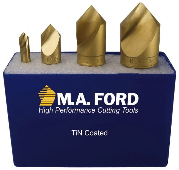 M.A. Ford - 4 Piece, 1/4 to 1" Head Diam, 60° Included Angle, Single End Countersink Set - Exact Tool & Supply
