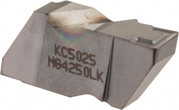 Kennametal - 4250NG K Grade KC5025, 6.35mm Cutting Width Carbide Grooving Insert - 6.35mm Max Depth of Cut, Left Hand, 0.57mm Corner Radius, TiAlN Finish - Exact Tool & Supply