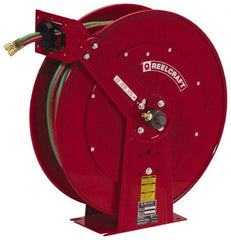 Reelcraft - 24" Long x 13" Wide x 25-3/8" High, 3/8" ID, Spring Retractable Welding Hose Reel - 75' Hose Length, 200 psi Working Pressure, Hose Included - Exact Tool & Supply