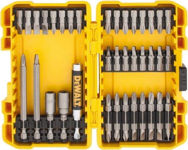 DeWALT - 37 Piece, Screwdriver Bit Set - #1, #2 & #3 Phillips, #1, #2 & #3 Square Recess, #6, #8 & #10 Slotted - Exact Tool & Supply