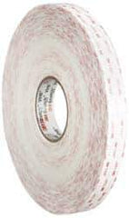 3M - 1" x 36 Yd Acrylic Adhesive Double Sided Tape - 45 mil Thick, White, Acrylic Foam Liner, Continuous Roll, Series 4950 - Exact Tool & Supply