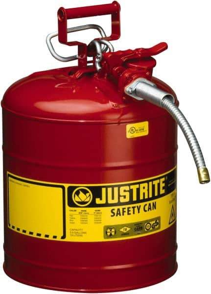 Justrite - 5 Gal Galvanized Steel Type II Safety Can - 17-1/2" High x 11-3/4" Diam, Red with Yellow - Exact Tool & Supply