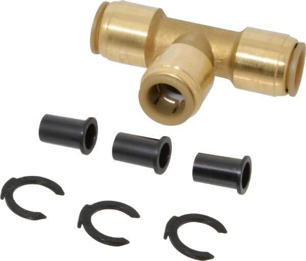 Watts - 1/2 x 1/2 x 1/2" Outside Diam, Lead Free Brass Push-to-Connect Tube Union Tee - 250 Max psi, Tube to Tube Connection, EPDM O-Ring, Lead-Free - Exact Tool & Supply