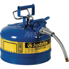 Justrite - Safety Dispensing Cans; Capacity: 2.5 Gal ; Material: Steel ; Color: Blue ; Height (Decimal Inch): 12.000000 ; Diameter/Length (mm): 11.75 ; Approval Listing/Regulations: FM Approved; UL; ULC; TUV - Exact Tool & Supply