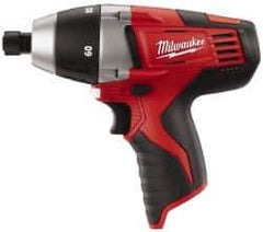 Milwaukee Tool - 12 Volts, Lithium-Ion Battery, 1/4 Inch Keyless Chuck, Pistol Grip Cordless Drill - 250, 750 RPM, 60 Inch/Lbs. Torque, Reversible - Exact Tool & Supply