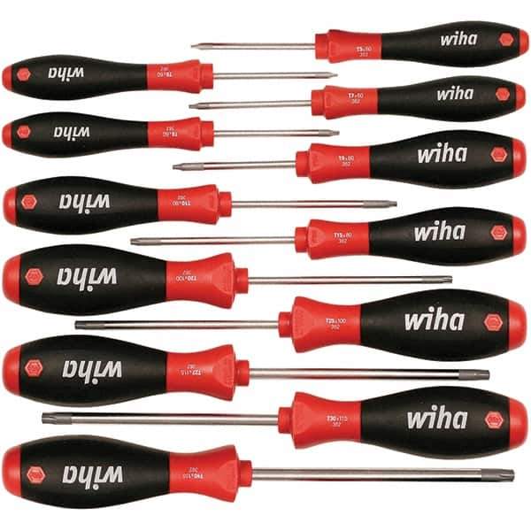 Wiha - 12 Piece Torx Screwdriver Set - Bit Sizes: Torx T-5, T-6, TORXr bits included: T7, T8, T10, T15, T20, T25, T27, T30 & T40, Comes in Box - Exact Tool & Supply