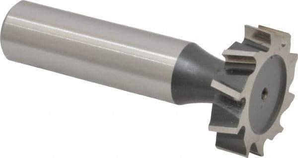 Interstate - 1" Diam x 1/4" Face Width, High Speed Steel, 12 Teeth, Shank Connection Woodruff Keyseat Cutter - Uncoated, 2-1/4" OAL x 1/2" Shank, Staggered Teeth, ANSI 808, Old Standard 15 - Exact Tool & Supply