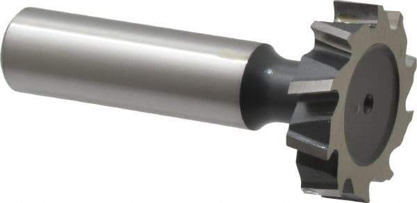 Interstate - 1-1/8" Diam x 1/4" Face Width, High Speed Steel, 12 Teeth, Shank Connection Woodruff Keyseat Cutter - Uncoated, 2-1/4" OAL x 1/2" Shank, Staggered Teeth, ANSI 809, Old Standard 18 - Exact Tool & Supply