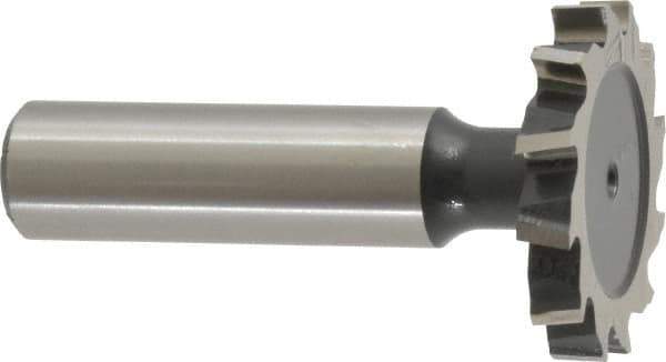 Interstate - 1-1/4" Diam x 3/16" Face Width, High Speed Steel, 14 Teeth, Shank Connection Woodruff Keyseat Cutter - Uncoated, 2-3/16" OAL x 1/2" Shank, Staggered Teeth, ANSI 610, Old Standard 19 - Exact Tool & Supply