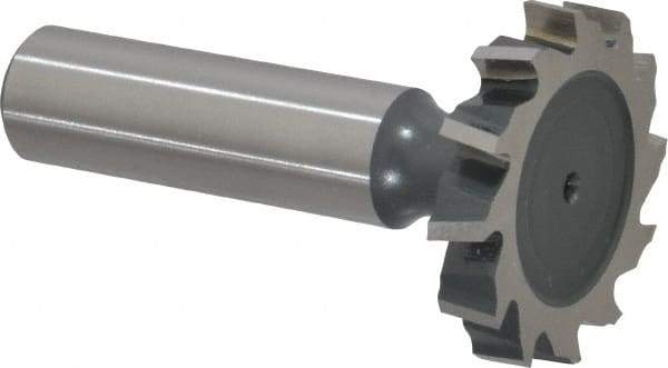 Interstate - 1-1/4" Diam x 7/32" Face Width, High Speed Steel, 14 Teeth, Shank Connection Woodruff Keyseat Cutter - Uncoated, 2-7/32" OAL x 1/2" Shank, Staggered Teeth, ANSI 710, Old Standard 20 - Exact Tool & Supply
