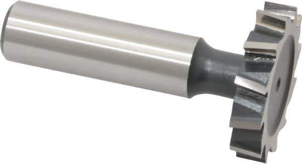Interstate - 1-1/4" Diam x 1/4" Face Width, High Speed Steel, 14 Teeth, Shank Connection Woodruff Keyseat Cutter - Uncoated, 2-1/4" OAL x 1/2" Shank, Staggered Teeth, ANSI 810, Old Standard 21 - Exact Tool & Supply
