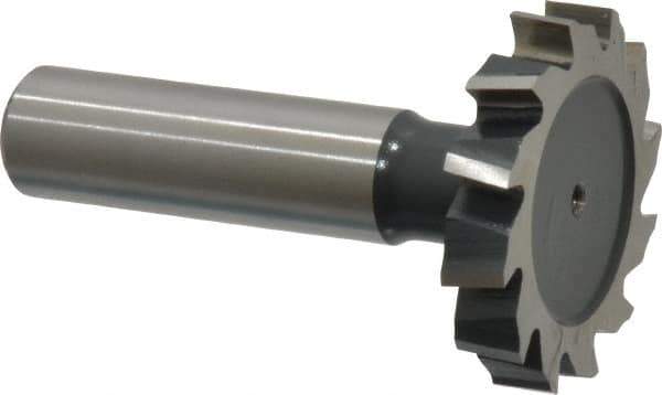 Interstate - 1-3/8" Diam x 1/4" Face Width, High Speed Steel, 14 Teeth, Shank Connection Woodruff Keyseat Cutter - Uncoated, 2-1/4" OAL x 1/2" Shank, Staggered Teeth, ANSI 811, Old Standard 22 - Exact Tool & Supply