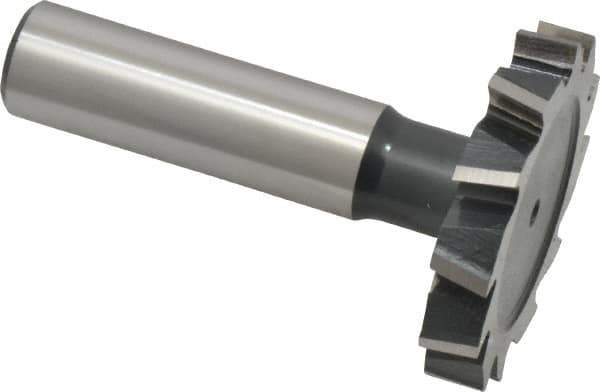 Interstate - 1-1/2" Diam x 1/4" Face Width, High Speed Steel, 16 Teeth, Shank Connection Woodruff Keyseat Cutter - Uncoated, 2-1/4" OAL x 1/2" Shank, Staggered Teeth, ANSI 812, Old Standard 24 - Exact Tool & Supply