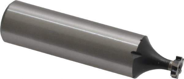Interstate - 1/4" Diam x 1/16" Face Width, High Speed Steel, 6 Teeth, Shank Connection Woodruff Keyseat Cutter - Uncoated, 2-1/16" OAL x 1/2" Shank, Staggered Teeth, ANSI 202, Old Standard 201 - Exact Tool & Supply