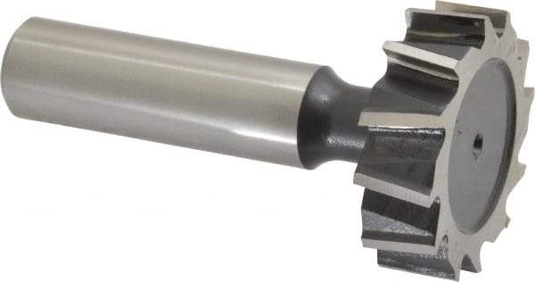 Interstate - 1-1/4" Diam x 3/8" Face Width, High Speed Steel, 14 Teeth, Shank Connection Woodruff Keyseat Cutter - Uncoated, 2-3/8" OAL x 1/2" Shank, Staggered Teeth, ANSI 1210, Old Standard E - Exact Tool & Supply