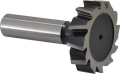 Interstate - 1-1/2" Diam x 3/8" Face Width, High Speed Steel, 16 Teeth, Shank Connection Woodruff Keyseat Cutter - Uncoated, 2-3/8" OAL x 1/2" Shank, Staggered Teeth, ANSI 1212, Old Standard G - Exact Tool & Supply