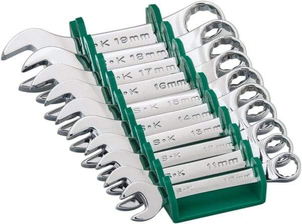 SK - 10 Piece, 10 to 19mm, 12 Point, Combination Wrench Set - Metric System of Measurement, Chrome Finish, Comes in Plastic Tray - Exact Tool & Supply