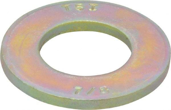 Made in USA - 7/8" Screw, Grade 8 Alloy Steel SAE Flat Washer - 15/16" ID x 1-3/4" OD, 0.16" Thick, Zinc Yellow Dichromate Finish - Exact Tool & Supply