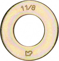 Made in USA - 1-1/8" Screw, Grade 8 Alloy Steel SAE Flat Washer - 1-3/16" ID x 2-1/4" OD, 0.16" Thick, Zinc Yellow Dichromate Finish - Exact Tool & Supply