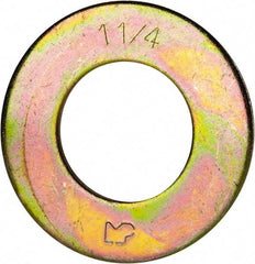 Made in USA - 1-1/4" Screw, Grade 8 Alloy Steel SAE Flat Washer - 1-3/8" ID x 2-1/2" OD, 0.16" Thick, Zinc Yellow Dichromate Finish - Exact Tool & Supply