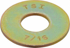 Made in USA - 7/16" Screw, Grade 8 Alloy Steel USS Flat Washer - 0.495" ID x 1.28" OD, 0.104" Thick, Zinc Yellow Dichromate Finish - Exact Tool & Supply