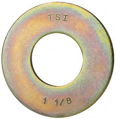 Made in USA - 1-1/8" Screw, Grade 8 Alloy Steel USS Flat Washer - 1.243" ID x 2.78" OD, 0.192" Thick, Zinc Yellow Dichromate Finish - Exact Tool & Supply