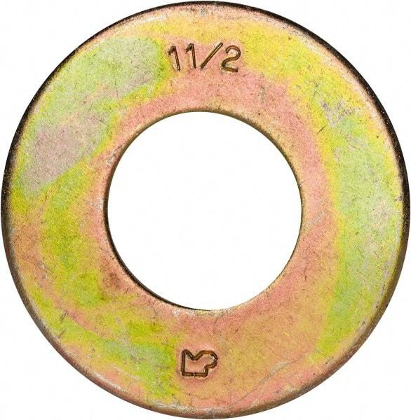 Made in USA - 1-1/2" Screw, Grade 8 Alloy Steel USS Flat Washer - 1.615" ID x 3.545" OD, 0.213" Thick, Zinc Yellow Dichromate Finish - Exact Tool & Supply