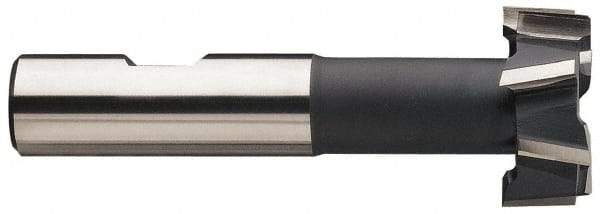 Made in USA - 2-7/32" Cut Diam, 1-3/32" Cut Width, 1-7/32" Neck Diam, 1-1/4" Shank Diam, 5-3/8" OAL, High Speed Steel T-Slot Cutter - TiN Finish, 1-1/4" Bolt, 2-5/16" Shank Length, Staggered Teeth, 10 Teeth, Weldon Flat - Exact Tool & Supply