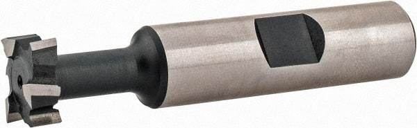 Interstate - 9/16" Cut Diam, 15/64" Cut Width, 17/64" Neck Diam, 1/2" Shank Diam, 2-19/32" OAL, High Speed Steel T-Slot Cutter - TiN Finish, 1/4" Bolt, 1-13/16" Shank Length, Staggered Teeth - Exact Tool & Supply
