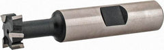 Interstate - 9/16" Cut Diam, 15/64" Cut Width, 17/64" Neck Diam, 1/2" Shank Diam, 2-19/32" OAL, High Speed Steel T-Slot Cutter - TiN Finish, 1/4" Bolt, 1-13/16" Shank Length, Staggered Teeth - Exact Tool & Supply
