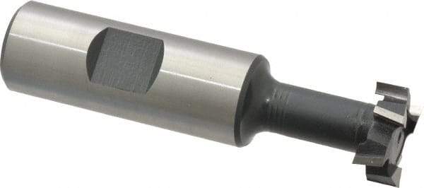 Interstate - 25/32" Cut Diam, 21/64" Cut Width, 13/32" Neck Diam, 3/4" Shank Diam, 3-1/4" OAL, High Speed Steel T-Slot Cutter - TiN Finish, 3/8" Bolt, 2-1/16" Shank Length, Staggered Teeth - Exact Tool & Supply