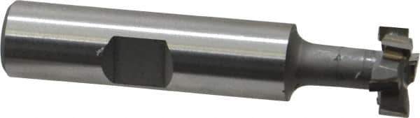 Made in USA - 9/16" Cut Diam, 15/64" Cut Width, 17/64" Neck Diam, 1/2" Shank Diam, 2-19/32" OAL, C2 Carbide-Tipped T-Slot Cutter - Uncoated, 1/4" Bolt, 1-13/16" Shank Length, Staggered Teeth, 6 Teeth, Weldon Flat - Exact Tool & Supply