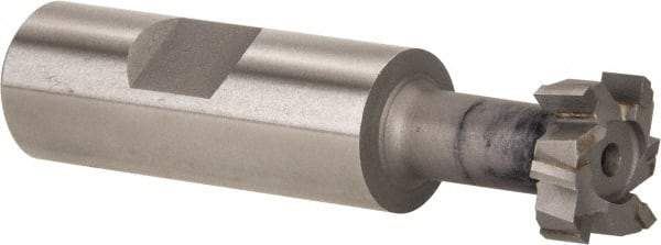 Made in USA - 25/32" Cut Diam, 21/64" Cut Width, 13/32" Neck Diam, 3/4" Shank Diam, 3-1/4" OAL, C2 Carbide-Tipped T-Slot Cutter - Uncoated, 3/8" Bolt, 2-1/16" Shank Length, Staggered Teeth, 6 Teeth, Weldon Flat - Exact Tool & Supply