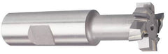Made in USA - 2-21/32" Cut Diam, 1-11/32" Cut Width, 1-17/32" Neck Diam, 1-1/4" Shank Diam, 5-29/32" OAL, Carbide-Tipped T-Slot Cutter - Uncoated, 1-1/2" Bolt, 3-5/16" Shank Length, Staggered Teeth, 8 Teeth, Weldon Flat - Exact Tool & Supply