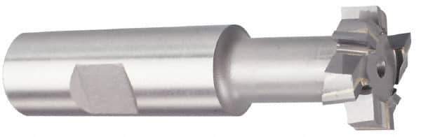 Made in USA - 2-21/32" Cut Diam, 1-11/32" Cut Width, 1-17/32" Neck Diam, 1-1/4" Shank Diam, 5-29/32" OAL, Carbide-Tipped T-Slot Cutter - TiN Finish, 1-1/2" Bolt, 3-5/16" Shank Length, Staggered Teeth, 8 Teeth, Weldon Flat - Exact Tool & Supply