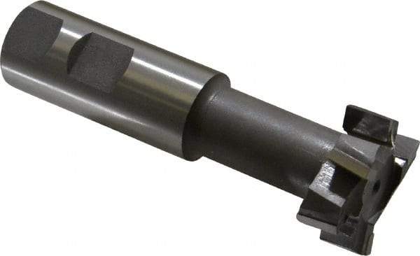 Made in USA - 1-15/32" Cut Diam, 5/8" Cut Width, 25/32" Neck Diam, 1" Shank Diam, 4-7/16" OAL, C2 Carbide-Tipped T-Slot Cutter - Uncoated, 3/4" Bolt, 2-5/16" Shank Length, Staggered Teeth, 6 Teeth, Weldon Flat - Exact Tool & Supply
