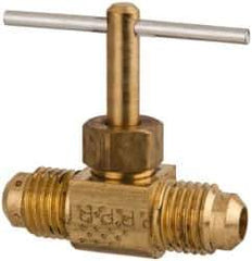 Parker - 1/4" Pipe, Inline Needle Valve - Flare x Flare Ends, Brass Valve, 150 Max psi - Exact Tool & Supply