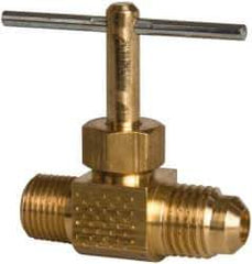 Parker - 1/4 x 1/8" Pipe, Inline Needle Valve - Flare x MNPTF Ends, Brass Valve, 150 Max psi - Exact Tool & Supply