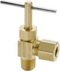 Parker - 1/4" Pipe, Angled Needle Valve - Compression x MNPTF Ends, Brass Valve, 150 Max psi - Exact Tool & Supply