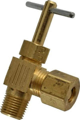 Parker - 1/4 x 1/8" Pipe, Angled Needle Valve - Compression x MNPTF Ends, Brass Valve, 150 Max psi - Exact Tool & Supply