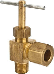 Parker - 5/16 x 1/8" Pipe, Angled Needle Valve - Compression x MNPTF Ends, Brass Valve, 150 Max psi - Exact Tool & Supply