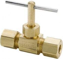 Parker - 3/8" Pipe, Inline Needle Valve - Compression x Compression Ends, Brass Valve, 150 Max psi - Exact Tool & Supply