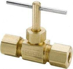 Parker - 1/4" Pipe, Inline Needle Valve - Compression x Compression Ends, Brass Valve, 150 Max psi - Exact Tool & Supply