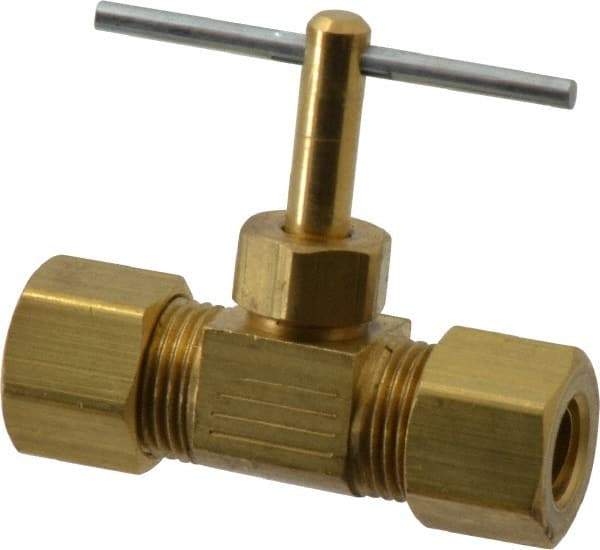 Parker - 5/16" Pipe, Inline Needle Valve - Compression x Compression Ends, Brass Valve, 150 Max psi - Exact Tool & Supply