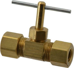 Parker - 5/16" Pipe, Inline Needle Valve - Compression x Compression Ends, Brass Valve, 150 Max psi - Exact Tool & Supply