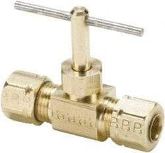 Parker - 3/8" Pipe, Inline Needle Valve - Compression x Compression Ends, Brass Valve, 150 Max psi - Exact Tool & Supply