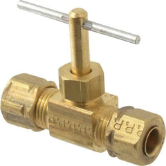 Parker - 1/4" Pipe, Inline Needle Valve - Compression x Compression Ends, Brass Valve, 150 Max psi - Exact Tool & Supply