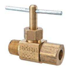 Parker - 1/4 x 1/8" Pipe, Inline Needle Valve - Compression x MNPTF Ends, Brass Valve, 150 Max psi - Exact Tool & Supply