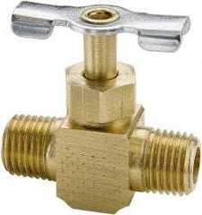 Parker - 1/8" Pipe, Inline Needle Valve - MNPTF x MNPTF Ends, Brass Valve, 150 Max psi - Exact Tool & Supply
